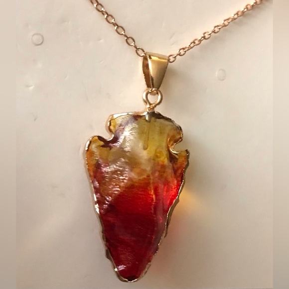 Ombre Arrowhead- Angel Aura Rainbow Quartz Striking Tip Point Head Gold Necklace - Picture 14 of 14